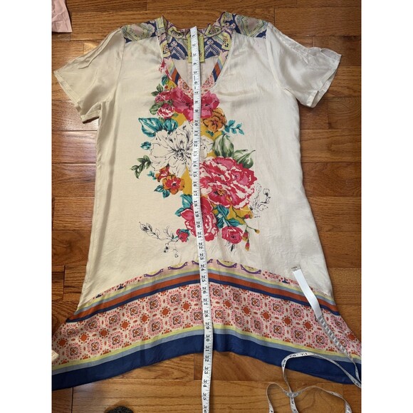 Johnny Was Womens S Beige 100% Silk Dulci Floral Boho Embroidered Tunic Dress - Picture 7 of 7